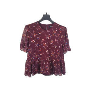 Madewell Ruffle Peplum Swing Top in Clipdot Carnation Toss